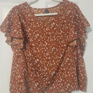 SHEIN Rust Floral Blouse with Layered Sleeves